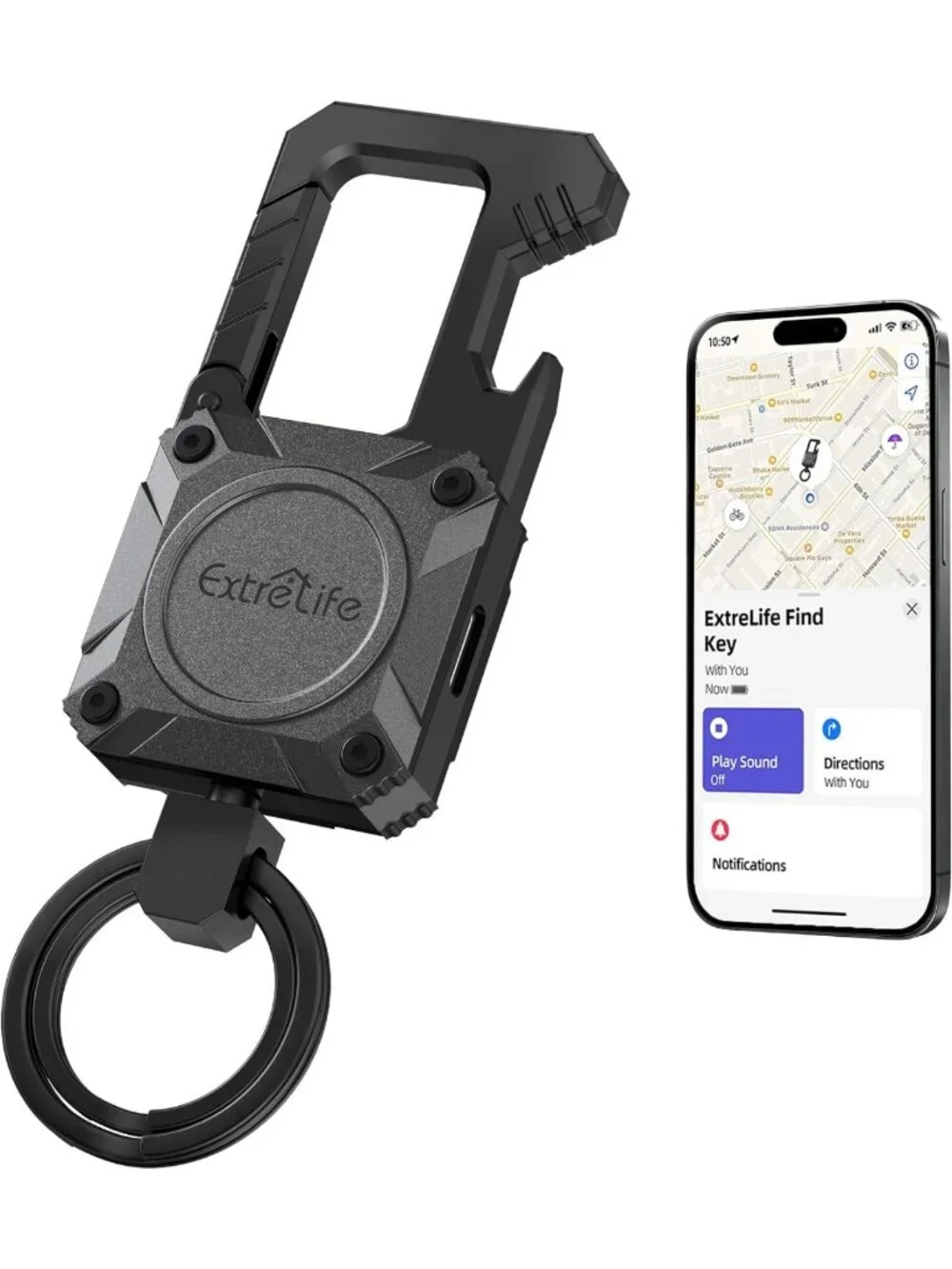 Smart Keychain with GPS Tracker, Bottle Opener & Carabiner - Find My Compatible